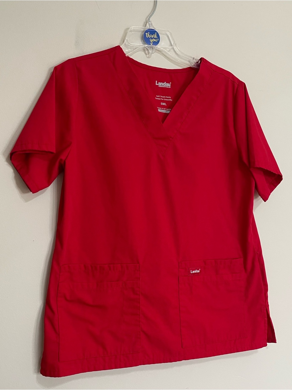 Landau  Red V-Neck Scrub Top~ Size Small Medical Staff